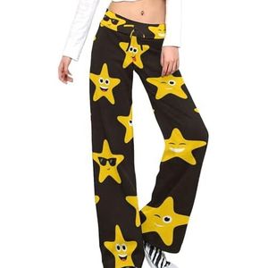 Grappige glimlachende sterren damesbroek casual broek elastische taille lounge broek lange yogabroek rechte pijpen