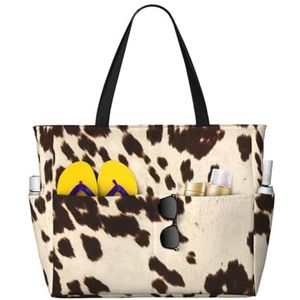 HDTVTV Bruine koeienhuid bedrukt, grote strandtas schoudertas voor dames - draagtas handtas met handgrepen, zoals afgebeeld, Eén maat
