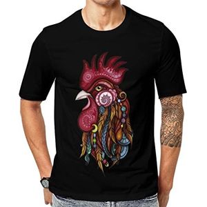 Tribal Rooster Design Heren Grafisch T-shirt met korte mouwen Ronde hals Print Casual Tee Tops M