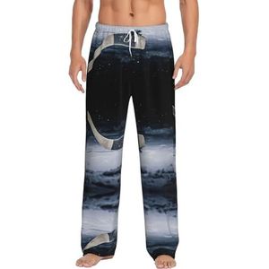 Dexnel Hockeystick zachte pyjamabroek voor mannen,Klassieke slaapbroek comfortabel, polyester pyjamabroek met zakken, Wit, S