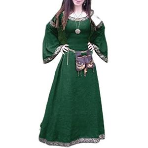 WEITING Mode Vrouwen Vintage Retro Gothic Lange Mouw Middeleeuwse Renaissance Lange Maxi Jurk Halloween Party Victoria-Groen, 4XL, Groen