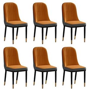 GEIRONV Eetkamerstoelen Set van 6, modern waterdicht Pu Leer hoge rug zachte zitkamer woonkamer stoelen met metalen benen zijstoelen Eetstoelen (Color : Orange)