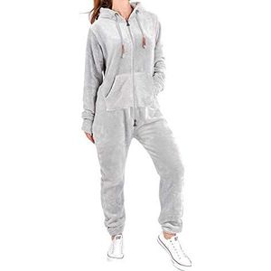 Finchgirl F2001 Jumpsuit voor dames, teddy fleece, eendelig overall, pak, wollig, lichtgrijs, XL