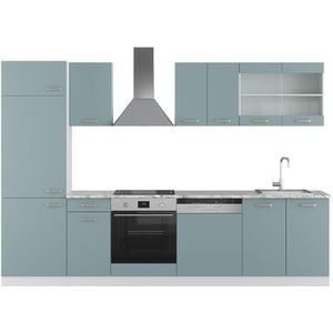 Vicco Kitchenette R-Line Solid Wit Blauw Grijs 300 cm werkblad modern keukenkast keukenmeubel