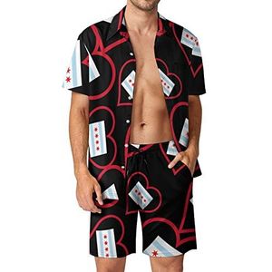 I Love Chicago Red Heart Hawaiiaanse sets voor mannen, button-down trainingspak met korte mouwen, strandoutfits, XL