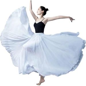 Flamencorok for vrouwen, 720 graden, volle cirkelvormige swingrok, Spaans danskostuum, volwassen, vloeiende, geplooide gelaagde rok for optredens, Halloweenfeest, rode krijtthema-outfit(White_XXL)