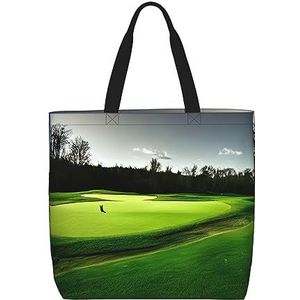 EdWal Luipaard Patroon Print Lichtgewicht Reizen Tote Bag,Casual Schoudertas Shopper Handtas Werk Tote Bag, Groene Golfbaan, Eén maat