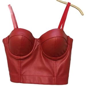 WSZJLN Vrouwen Zomer Sexy Top PU Lederen Festival Kleding Tops Bralette Bijgesneden Top Vrouwelijke Punk Goth Clubwear Zwart Rood Plus Size