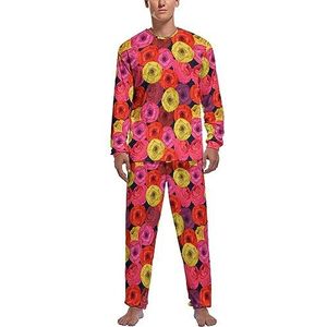Vivid Ranunculus Rose Zachte Heren Pyjama Set Comfortabele Lange Mouw Loungewear Top En Broek Geschenken L