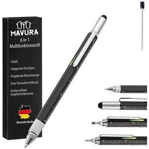 6-in-1 multifunctionele balpen, multifunctionele pen, pen met waterpas, liniaal, kruisschroevendraaier, sleufschroevendraaier, cadeau voor mannen