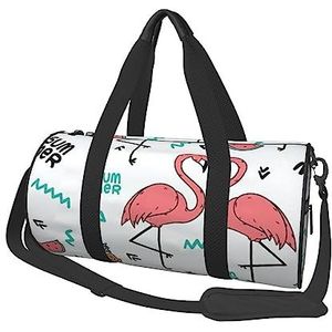 Roze flamingo print plunjezak overnachting tas grote capaciteit opvouwbare unisex gymtas voor reizen buiten, zwart, één maat, Zwart, Eén maat