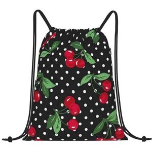 EgoMed Trekkoord Rugzak, Rugzak String Bag Sport Cinch Sackpack String Bag Gym Bag, Cherry Dots Print, zoals afgebeeld, Eén maat