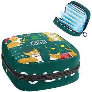 Periode Pouch Draagbare Tampon Opbergtas,Tampon Houder voor Portemonnee Vrouwelijke Product Organizer,Kerst Corgi, Meerkleurig, 4.7x6.6x6.6 in/12x17x17 cm