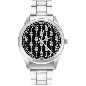 Vintage Gitaar Diamant Mannen Rvs Horloges Quartz Polshorloge Gemakkelijk te Lezen Custom Gift voor Papa Vriend