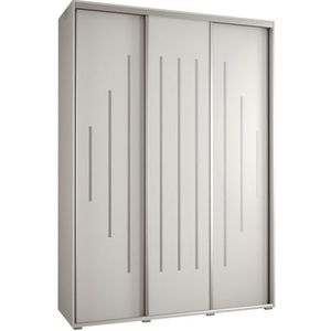 MEBLE KRYSPOL Davos 8 180 Kledingkast met drie schuifdeuren voor slaapkamer - Moderne opbergkast, kledingroede en planken - 235,2x180x45 cm - Wit Wit Zilver