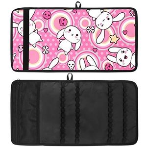 Potlood Wrap, Reizen Tekening Kleurpotlood Roll Organizer voor Artiest, Potloden Pouch Case Mooie Cartoon Konijntjes