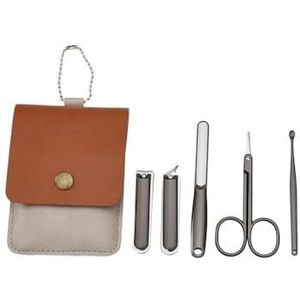 Manicureset, nagelknipperset, Set van 5 roestvrijstalen nagelknippers, manicure en pedicureset, veelkleurig(Bruin)