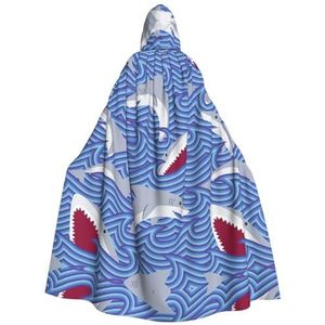 WURTON Foerageren Haaienprint Hooded Mantel Unisex Volwassen Mantel Halloween Kerst Hooded Cape Voor Vrouwen Mannen