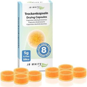 JB White 8 droogcapsules voor hoortoestellen, universele silicagel droogcapsules met kleurindicator, droogtablet accessoires voor het drogen van hoortoestellen (5g, individueel verzegeld)