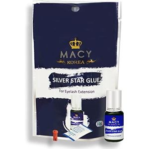 Macy wimperlijm Silver Star Glue (5ml, zwart) supersnelle lijm, droogtijd: 0,5 seconden, 6 weken hechting, zeer duurzaam, voor professionele wimperverlengingen, Verlengingslijm