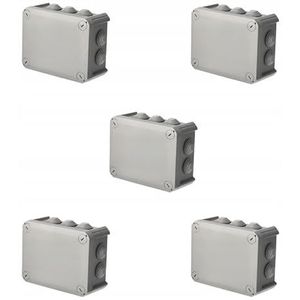 EDO Set 5x Opbouwdoos IP66 Waterdicht 150x115x65 mm Grijs – UV-bestendig, Halogeenvrij – Aftakdoos met Kabeldoorvoeren en Schroefdeksel Binnen/Buiten