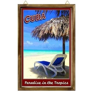 Boerderij ingelijst houten bord Cuba Cubaans paradijs tropen Havana Habana reizen kunst reclame afdrukken muur opknoping houten fotolijst woondecoratie 20x25cm