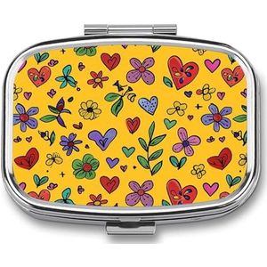 Leuke Pil Organizer Bloem Doodle Patroon Gedrukt Draagbare Reizen Pillendoos Mini Pillendoos Kan Buiten worden gebruikt