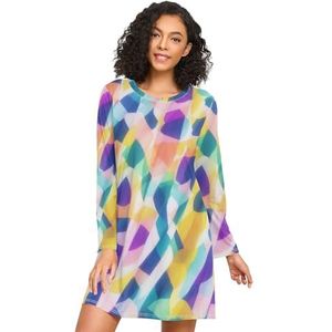 LI ZHI XIN Nachthemd voor dames, lange mouwen, nachthemd, nachthemden, slaapkleding, ronde hals, losse grote maten, nachtkleding, XXXL, kleurrijk, artistiek, graffiti, Meerkleurig, S