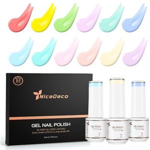 Nicedeco Gel Nagellak Set Nail Polish Semi Permanent Nail Gel UV LED Soak Off Cruelty-Free Gellak Set Kleuren 12x5ml, Kit 10