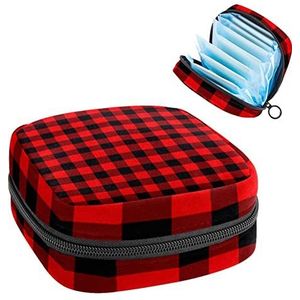 Maandverband Opbergtas,Draagbare maandverband Opbergzak,Rood & Zwart Schotse Plaid, Meerkleurig, 4.7x6.6x6.6 in/12x17x17 cm