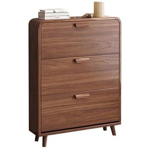 Smal Schoenenrek Kabinet， met deuren for entreehal, hal, vrijstaande 3-laags schoenenrek-organizer(Brown,60x17x118cm)