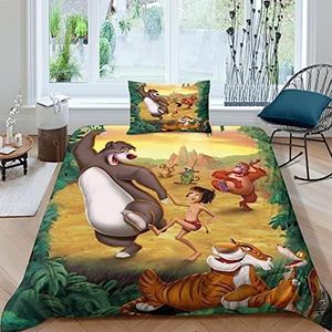 CcacHe Jungle Book Dekbedovertrekset, 3D animatie, beddengoed voor jongens en meisjes, kinderbeddengoed, 135 x 200 cm + kussenslopen 80 x 80 cm (01,135 x 200 + 75 x 50 x 1)