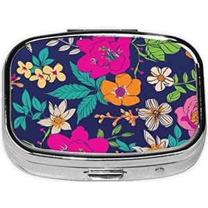 LAMAME Bloemen Gedrukt Vierkante Pillendoos 2 Compartiment Mini Pillendoos Draagbare Reizen Pil Organizer