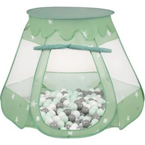 SELONIS Baby speeltent met plastic ballen, tent 105 x 90 cm / 300 ballen, plastic ballen voor kinderen, mint: wit, grijs, mint