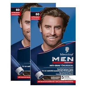 Men Perfect Anti-grijze kleurgel 60 middenbruin (2 x 80 ml), haarkleur voor mannen verbergt grijs haar, anti-grijze tint voor een natuurlijk uitziend resultaat