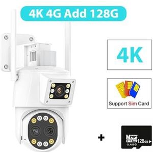 Bewakingscamera, 4G Sim-kaart IP Camera 4K HD 10X Zoom Drie-Lens Dual Screen PTZ Camera 2K Auto Tracking CCTV P2P Video Surveillance(4K 4G Add 128G)