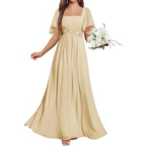 KURFACE Chiffon Moeder van de Bruid Jurken met Mouwen Kant Applique Flutter Mouw Bruidsmeisje Jurk Formele Jurk, Champagne, 34