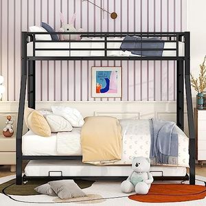 Moimhear Stapelbed, metalen bed met uitschuifbaar bed, met ladder aan beide zijden, voor kinderen, jongeren en volwassenen, eenvoudig te monteren, 90 (140) x 200 cm (zwart)