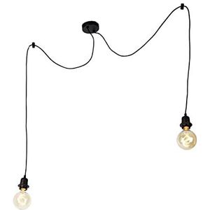 QAZQA - Modern Hanglamp Cava 2 zwart | Slaapkamer | Keuken - Metaal Rond |Langwerpig - E27 Geschikt voor LED - Max. 2 x 60 Watt