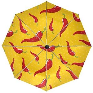 Rode Chili Polka Dot Art Paraplu Automatisch Opvouwbaar Auto Open Sluiten Paraplu's Winddicht UV-bescherming voor Mannen Vrouwen Kinderen
