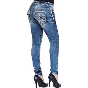 Cipo & Baxx Dames Jeans Slim Fit 5-Pocket Denim Used Jeans Pants Skinny WD240, blauw, 30W x 34L
