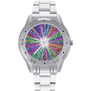 Glitter Regenboog Mannen Polshorloge Mode Sport Horloge Zakelijke Horloges met Roestvrij Stalen Armband, Stijl, regular