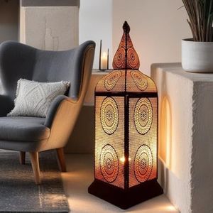 Uhuru Oosterse vloerlamp, 75 cm, zwart, E27, Marokkaanse ganglamp, groot van metaal, lampenkap zwart, vloerlamp, modern, hallamp voor vintage stijl design