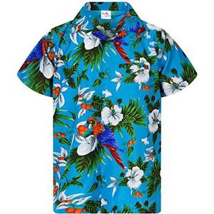Funky Hawaiiaans Overhemd, Hawaii-Overhemd, Korte Mouw, Cherryparrot, Turkoois, M