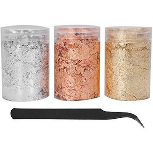 3 Kleuren Nagel Goudfolie, Doe-het-zelf Goudvlokken Decoratie, Messing Rood Koper Aluminium 10g voor Nail Art Schilderen met Stevige Plastic Opbergdoos voor Nageldecoratie