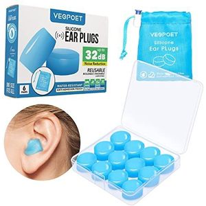 Oordoppen om te slapen - Vegpoet herbruikbare vormbare siliconen oordopjes ruisonderdrukking voor concerten, zwemmen, schieten, snurken, vliegtuig, muzikanten, motorfiets, 12 stuks