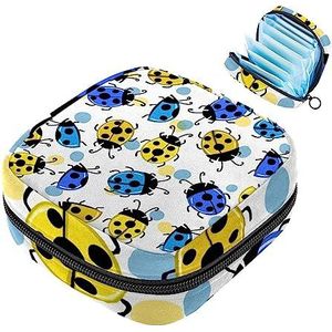 MUOOUM Menstruatie Pad Tas Rits Maandverband Tas Tampons Verzamel Zakken voor Vrouwen Meisjes (Blauw Geel Lieveheersbeestje)