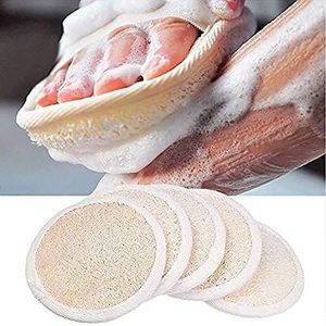 Loofah-pads (pak van 5) - Exfoliërende scrubsponsjes - Natuurlijk Luffa-materiaal - Essentieel huidverzorgingsproduct - Voor douche/bad - Vezelige textuur - Perfect voor gezichts-/lichaamswassing