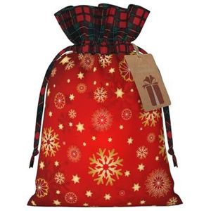 Rode Achtergrond Gouden Sneeuw Charmant Kerstcadeau Tas | Feestelijke Jute Gift Bag | Voor Uw Vakantie Wrapping Noden