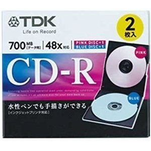 TDK Compact Disc CD-R voor gegevens 700MB 48x Blauw en Roze Inkjet Printable 2Pack 5mm case CD-R80PBLPK2A-H (Japan Import)